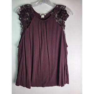 H&M Women's Tank Top, Maroon, Lace Cap Sleeve, Size Extra Large Pre-Owned, Used